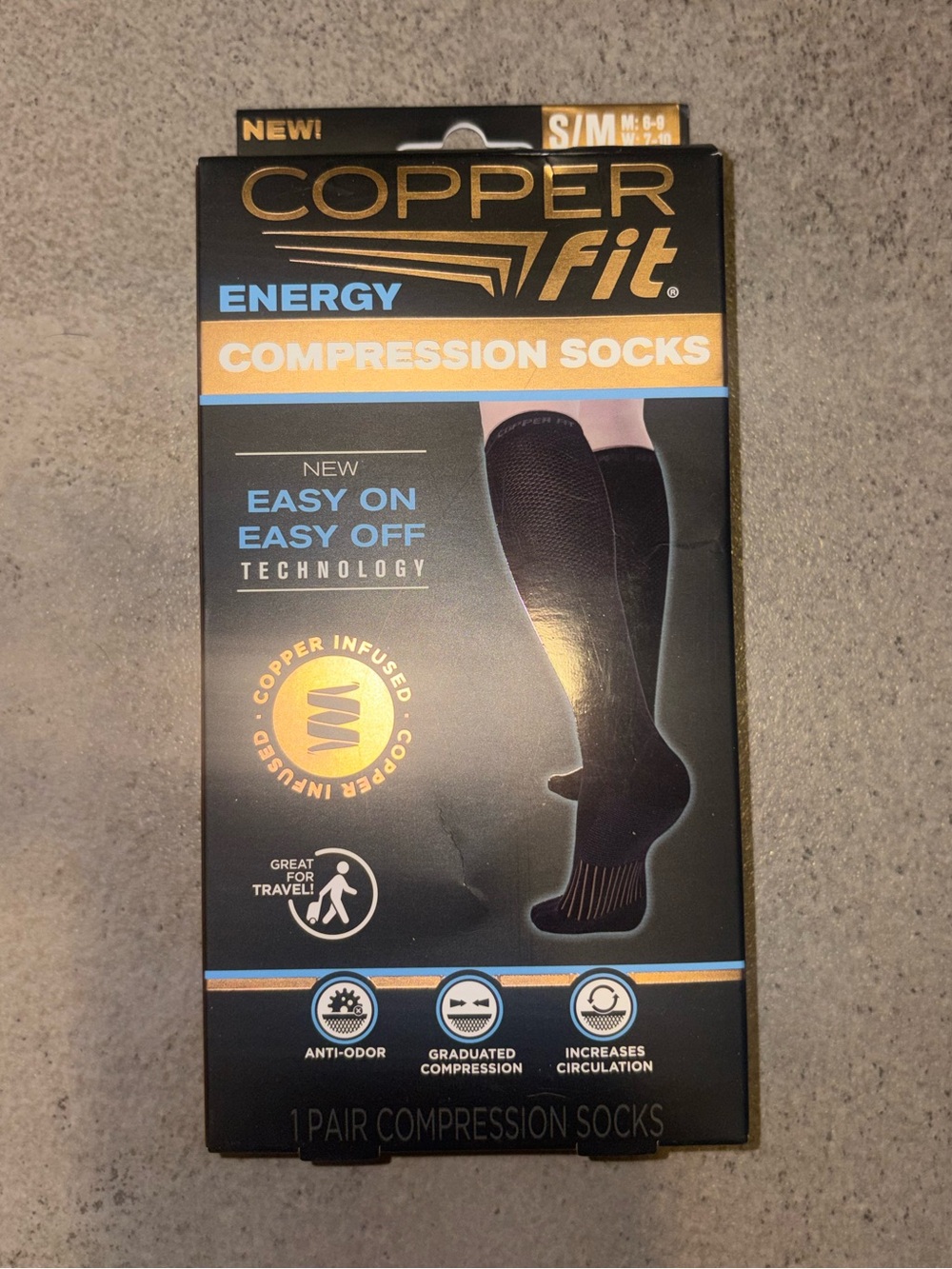 New in Box- Copper Fit Energy Compression Socks for Men or Women - Black